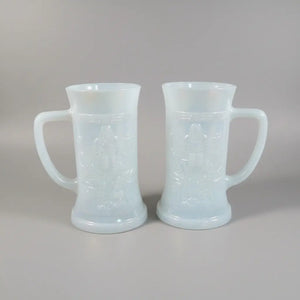 Federal Glass Iridescent Milk Glass Beer Steins (Pair) – Pearl Lustre, 1950s–60s