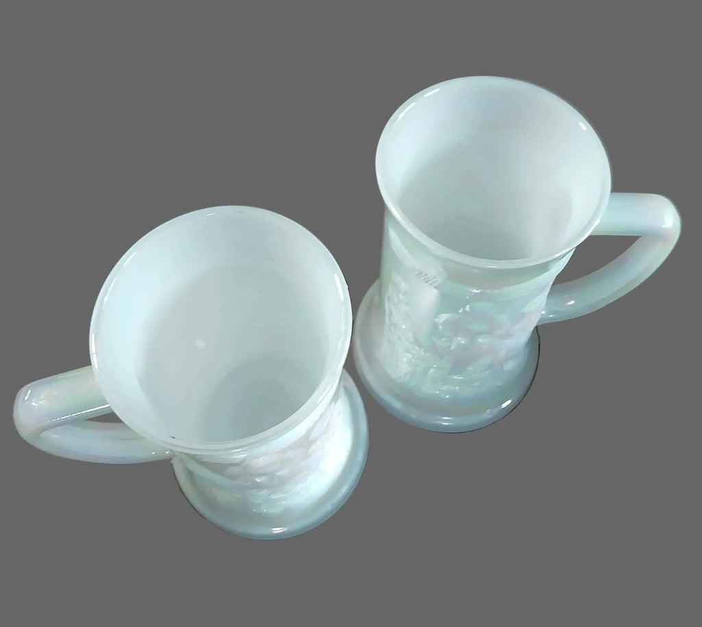 Federal Glass Iridescent Milk Glass Beer Steins (Pair) – Pearl Lustre, 1950s–60s Federal Glass