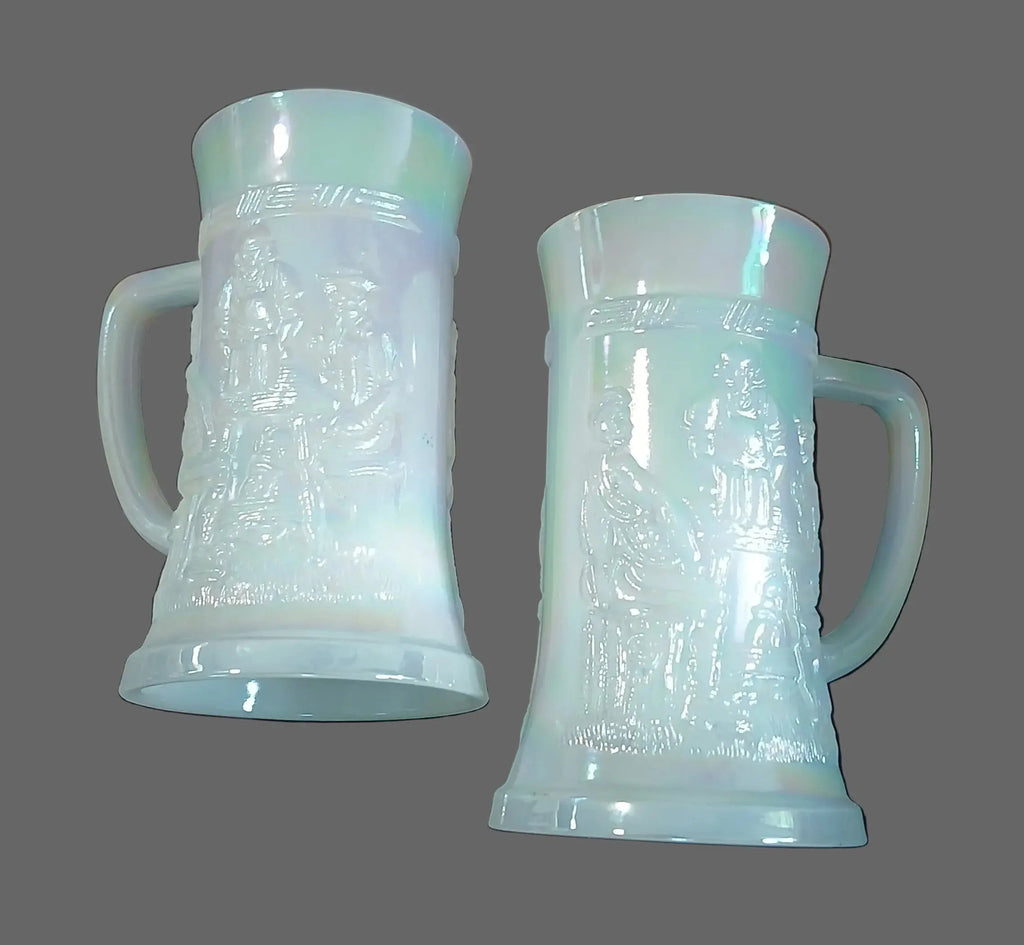 Federal Glass Iridescent Milk Glass Beer Steins (Pair) – Pearl Lustre, 1950s–60s Federal Glass