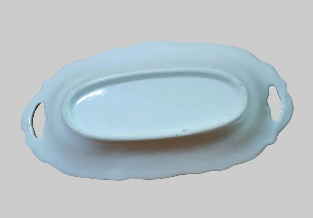 Antique German Butterscotch Lusterware Relish Dish – Hand-Painted Robins, c. Early 1900s Vintage Craze