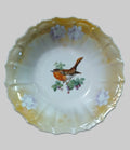 Antique Silesia Porcelain Lusterware Bowl – Kino Steinmann, Hand-Painted Robin, c. 1915–1928 Kino Steinmann