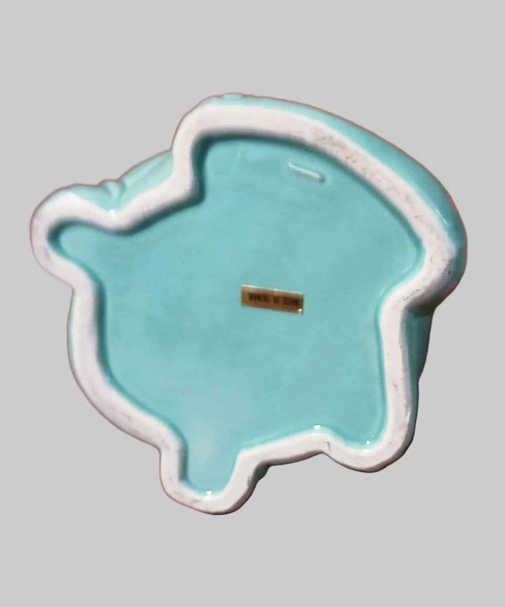 Vintage Brontosaurus Ceramic Planter – Blue-Green & Pink Polka Dots, 1970s–1980s Taiwan Taiwan