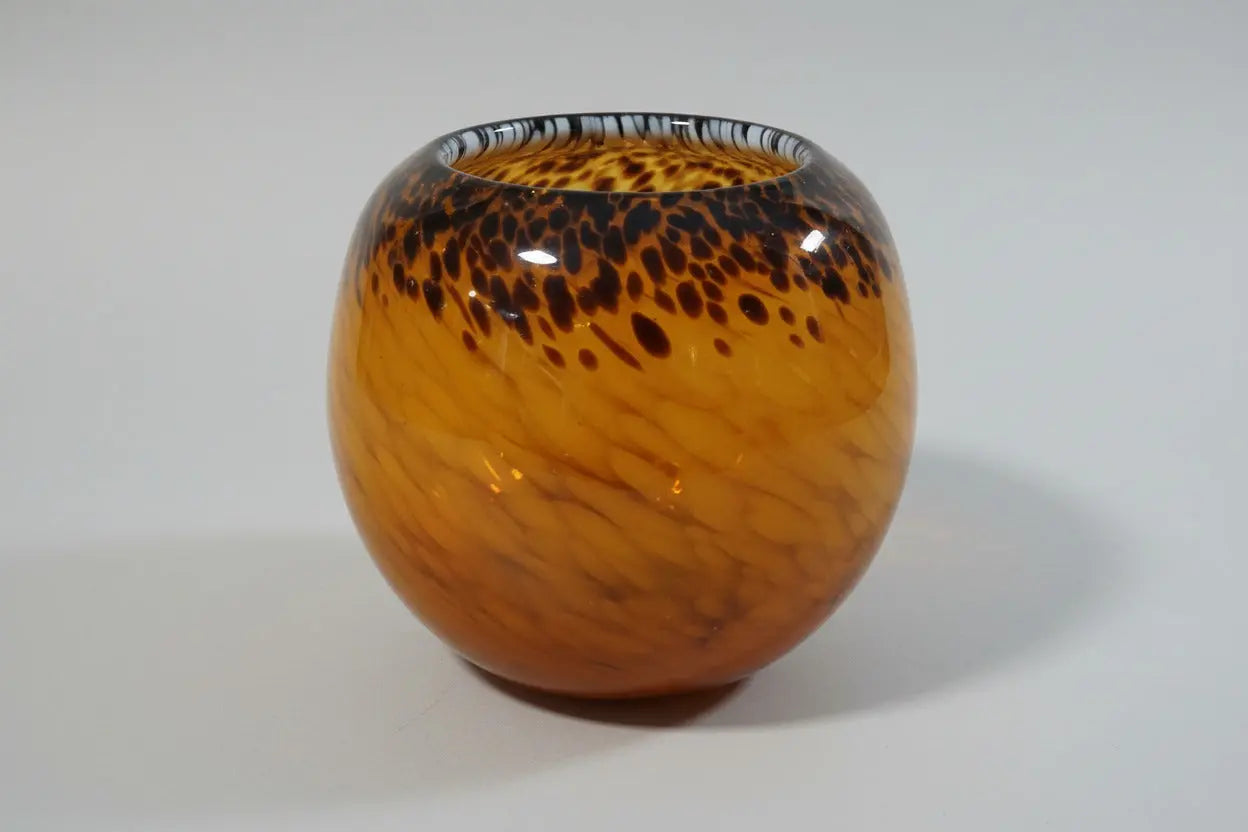 Vintage Mid-Century Hand-Blown Art Glass Bowl – Tortoiseshell Amber & Brown, c. 1950s–1960s Vintage Craze