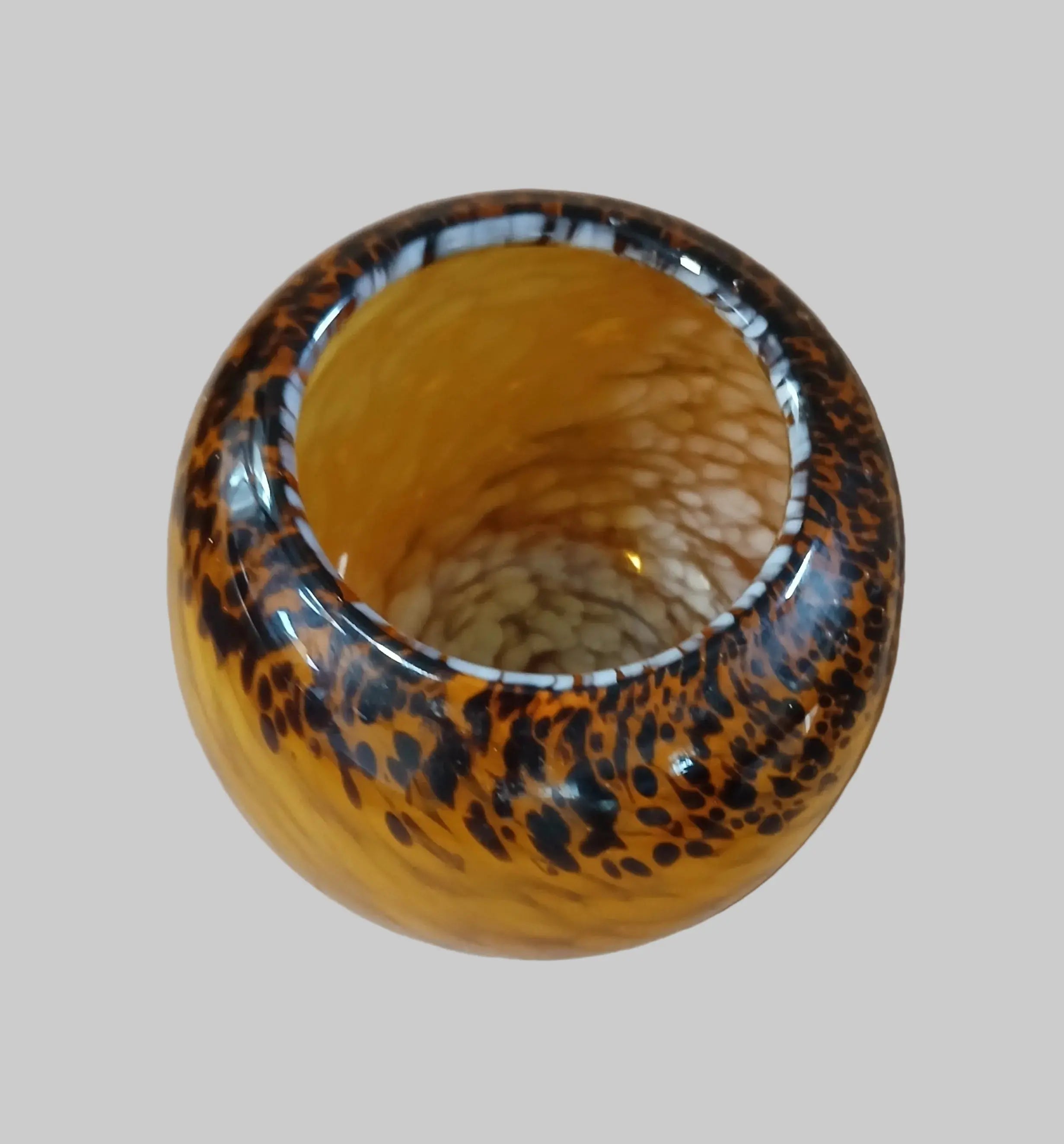 Vintage Mid-Century Hand-Blown Art Glass Bowl – Tortoiseshell Amber & Brown, c. 1950s–1960s Vintage Craze