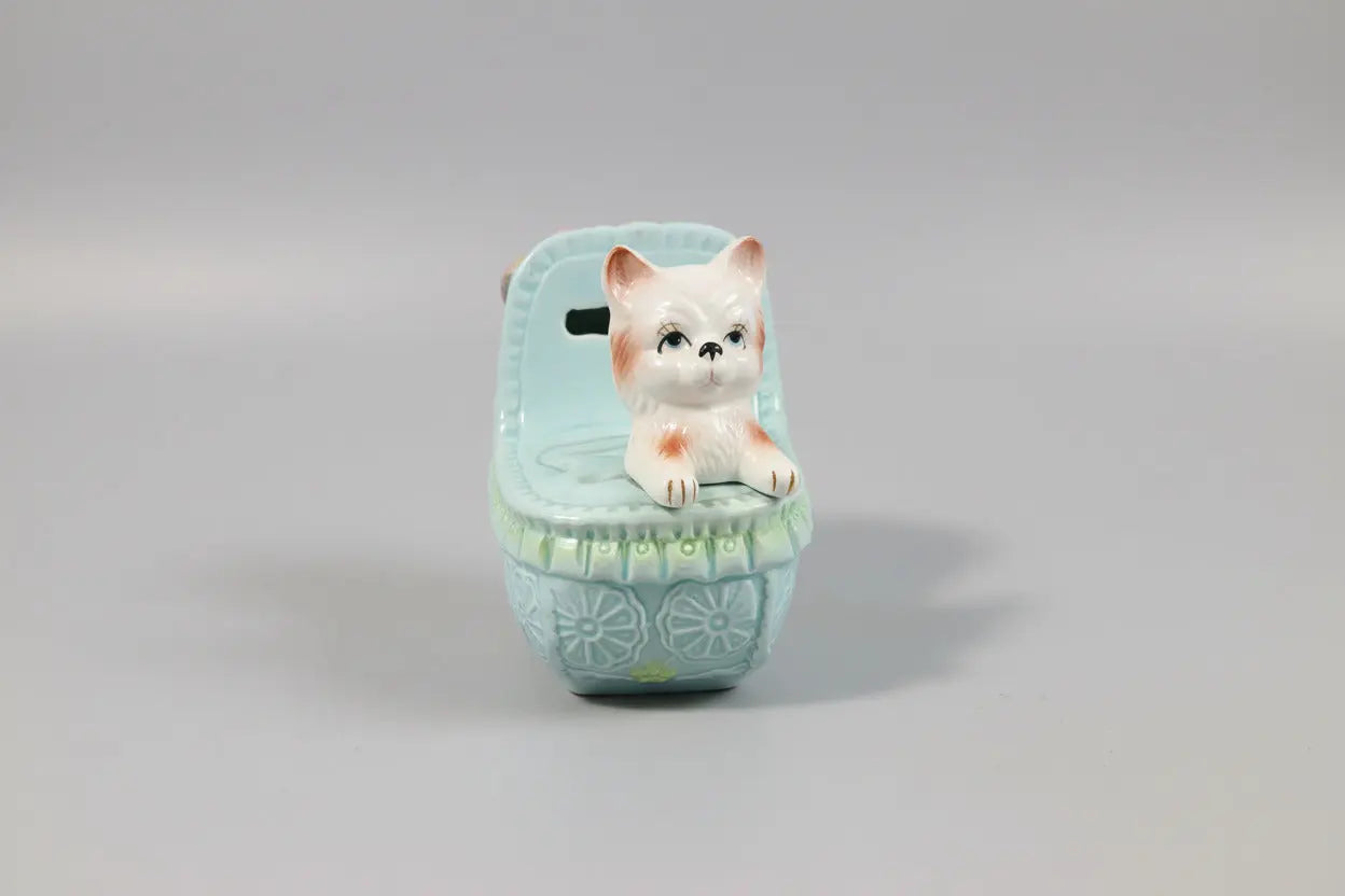 Vintage 1960s “Kitty in a Pram” Ceramic Piggy Bank – Whimsical Retro Collectible Vintage Craze
