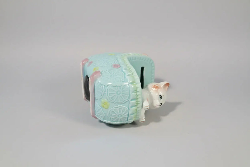 Vintage 1960s “Kitty in a Pram” Ceramic Piggy Bank – Whimsical Retro Collectible Vintage Craze