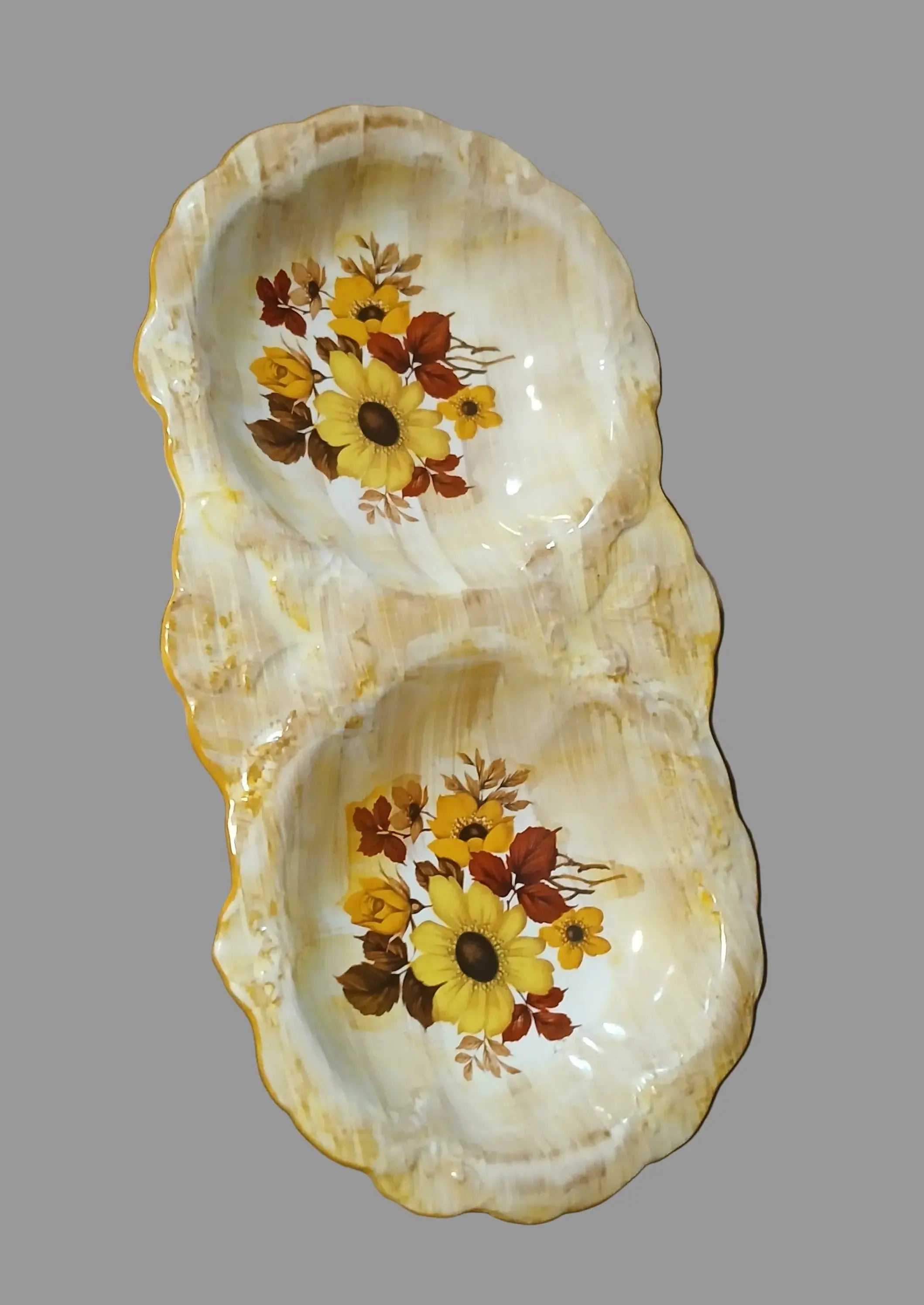 Old Foley James Kent Sunflower Two-Section Serving Dish – Staffordshire, 1950s Old Foley James Kent Ltd