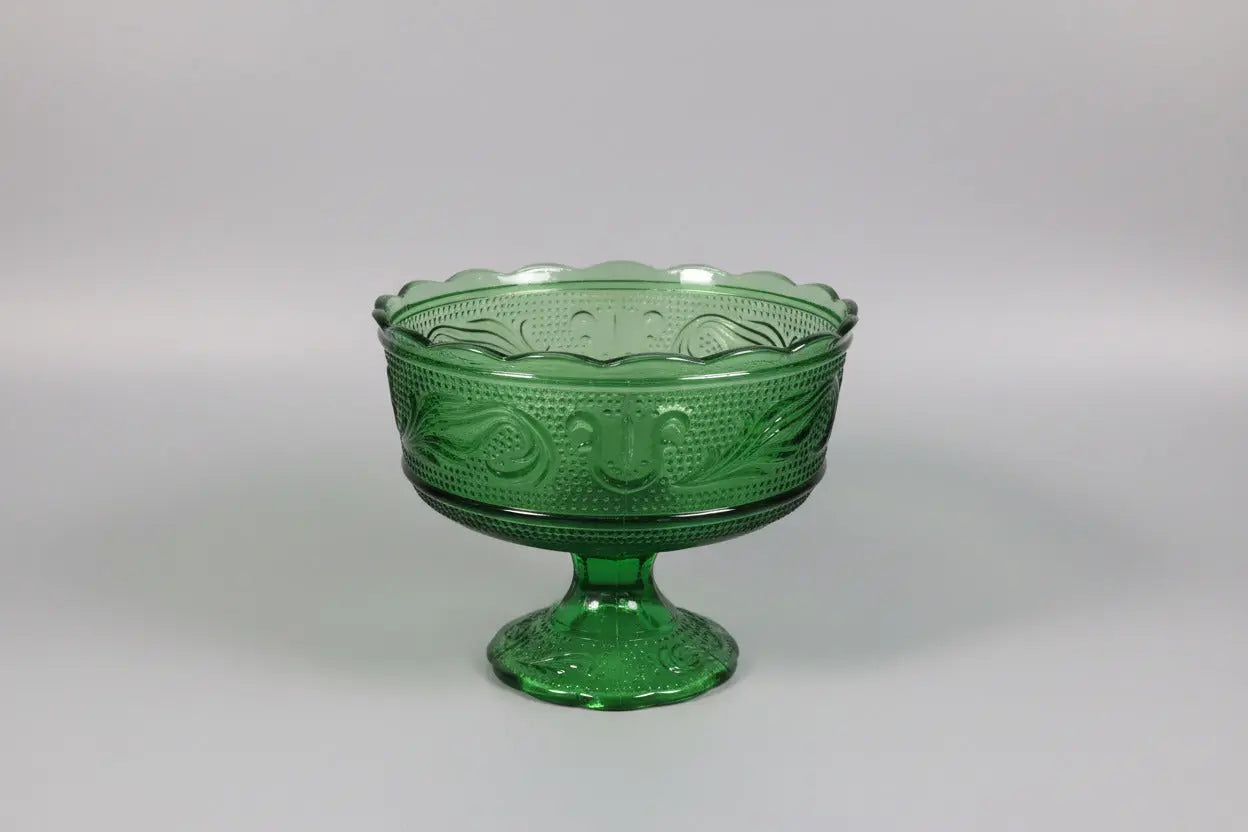 E.O. Brody Emerald Green Pedestal Compote – Swirl Pattern, 1950s–1960s Cleveland Glass E.O. Brody Company