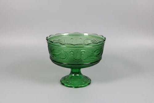 E.O. Brody Emerald Green Pedestal Compote – Swirl Pattern, 1950s–1960s Cleveland Glass E.O. Brody Company