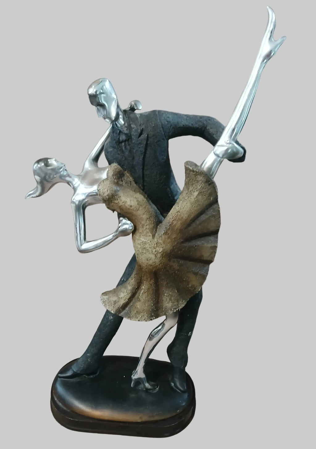 Vintage Art Deco Revival Tango Dancers Statue – Chrome & Nickel, Hollywood Regency, c. 1970s Vintage Craze