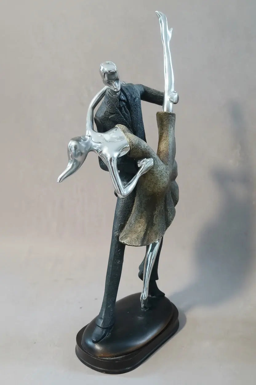 Vintage Art Deco Revival Tango Dancers Statue – Chrome & Nickel, Hollywood Regency, c. 1970s Vintage Craze