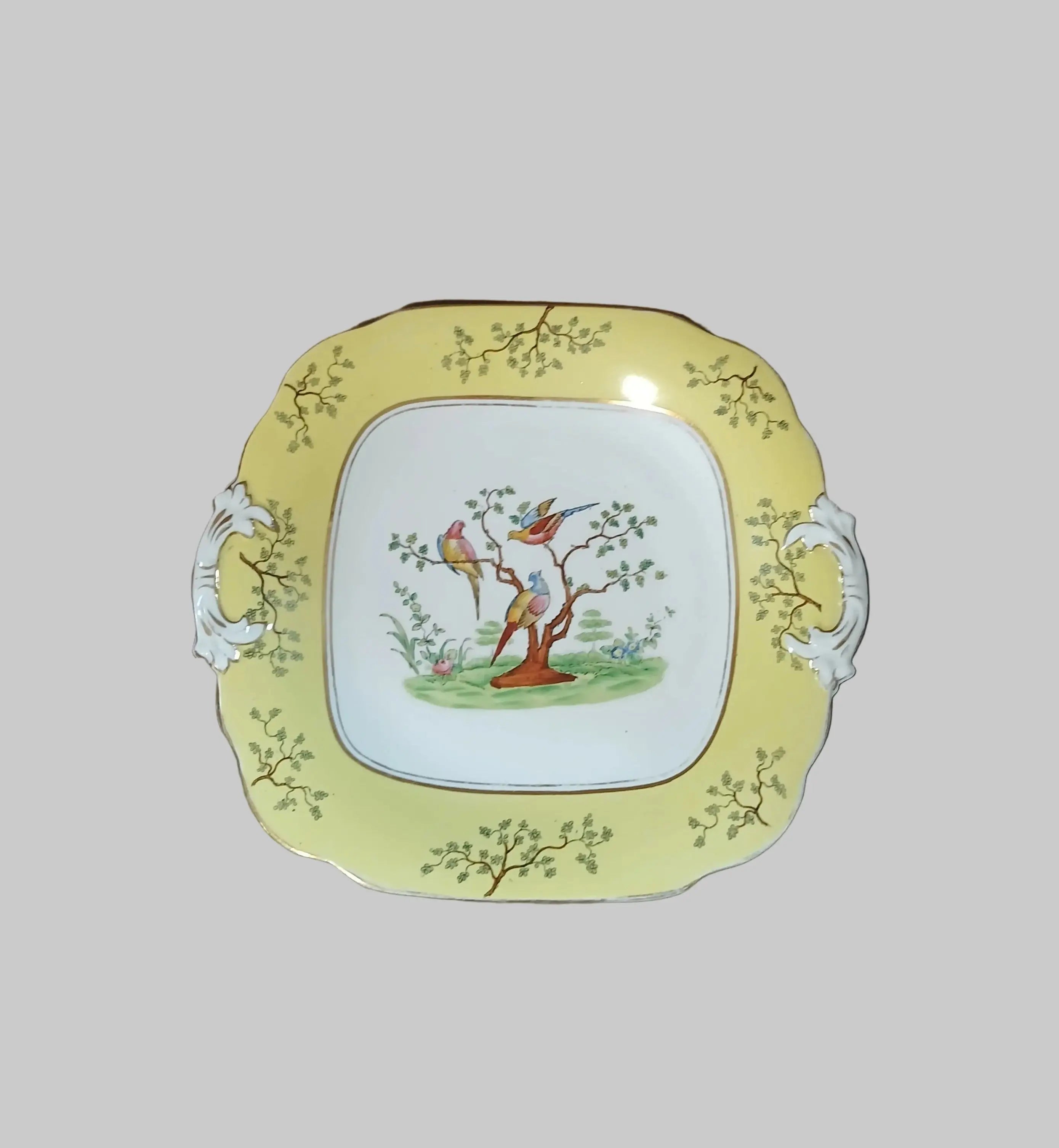 Grosvenor China Square Sandwich Plate – Chelsea Birds Pattern #56 (1920s–1930s) Grosvenor China / Jackson & Gosling Ltd