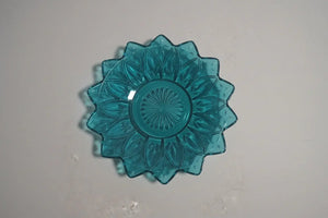 Federal Glass Teal Blue Salad Plate – Flower Petal & Scalloped Edge, 1960s