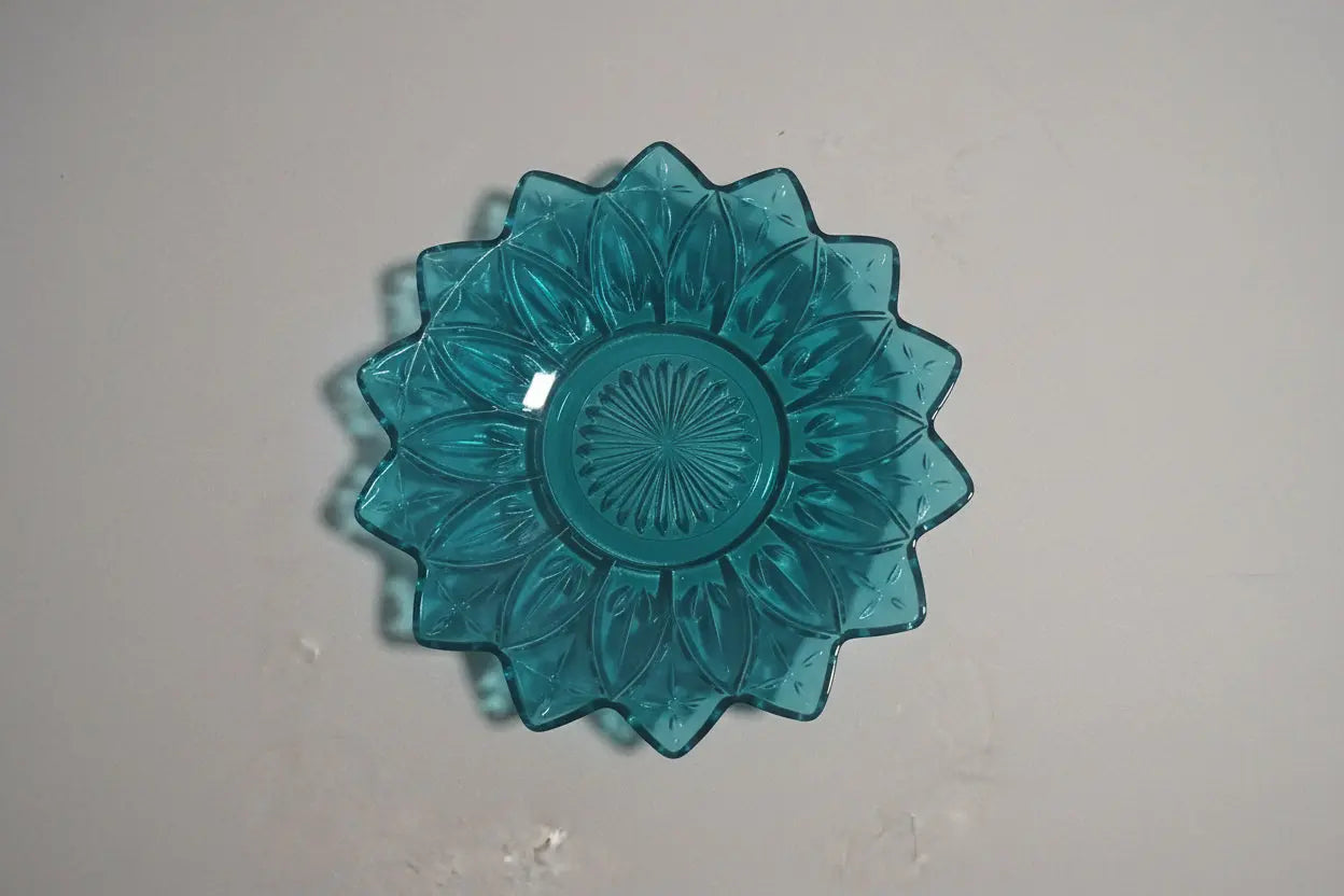 Federal Glass Teal Blue Salad Plate – Flower Petal & Scalloped Edge, 1960s Federal Glass