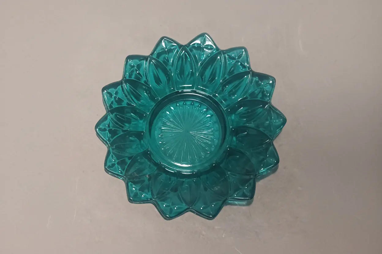 Federal Glass Teal Blue Salad Plate – Flower Petal & Scalloped Edge, 1960s Federal Glass