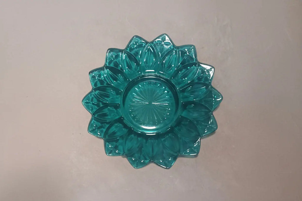 Vintage Federal Glass Teal Blue Salad Plate — Flower Petal Design, Scalloped Edge, 1960s Federal Glass