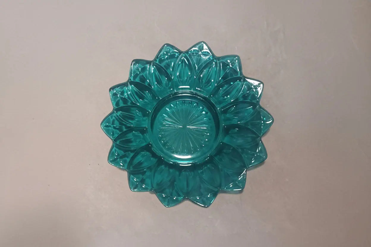 Vintage Federal Glass Teal Blue Salad Plate — Flower Petal Design, Scalloped Edge, 1960s Federal Glass