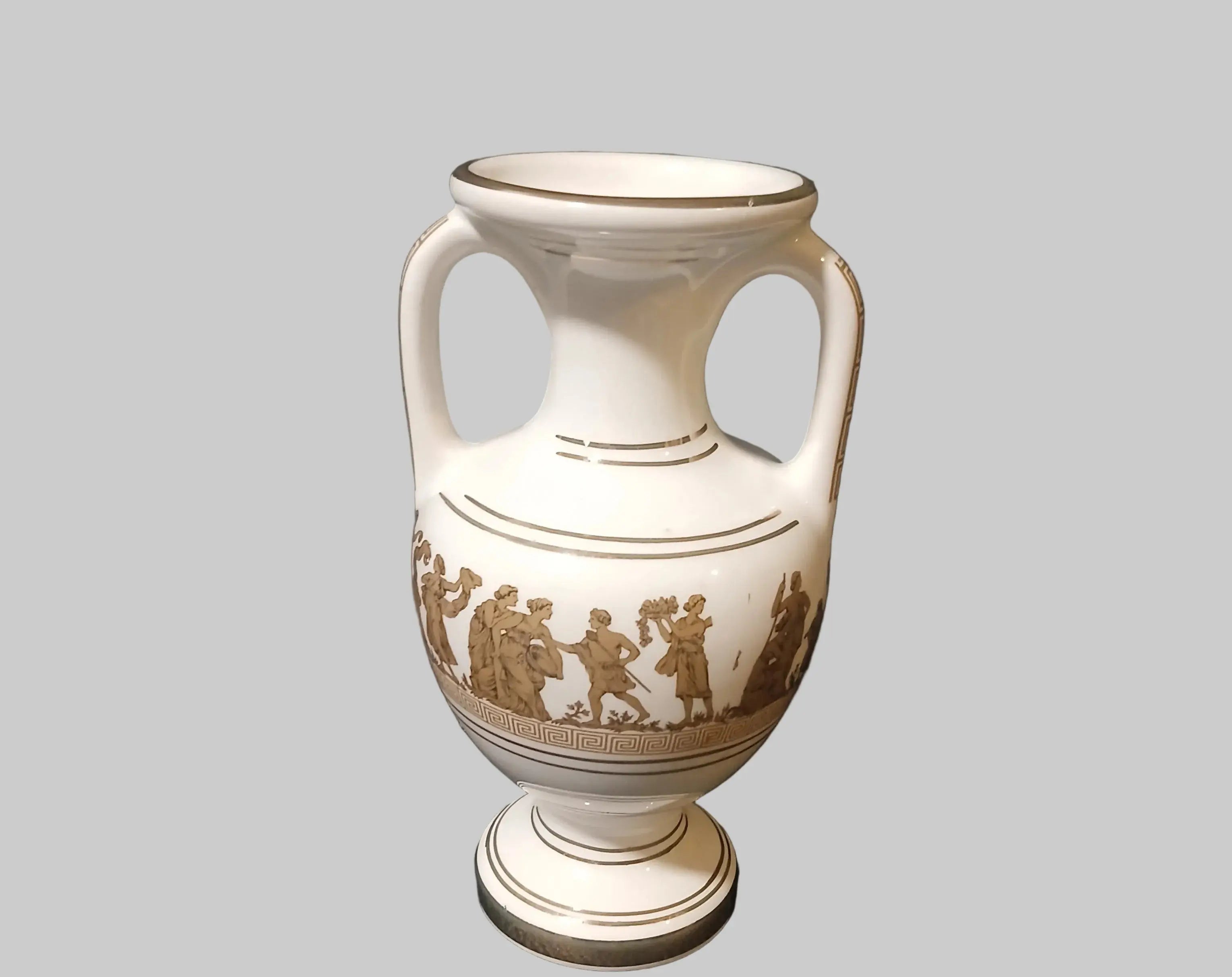 KE Keramos Greek Amphora Vase – Mythological Scenes & 24K Gold Accents, Mid-20th Century KE Keramos