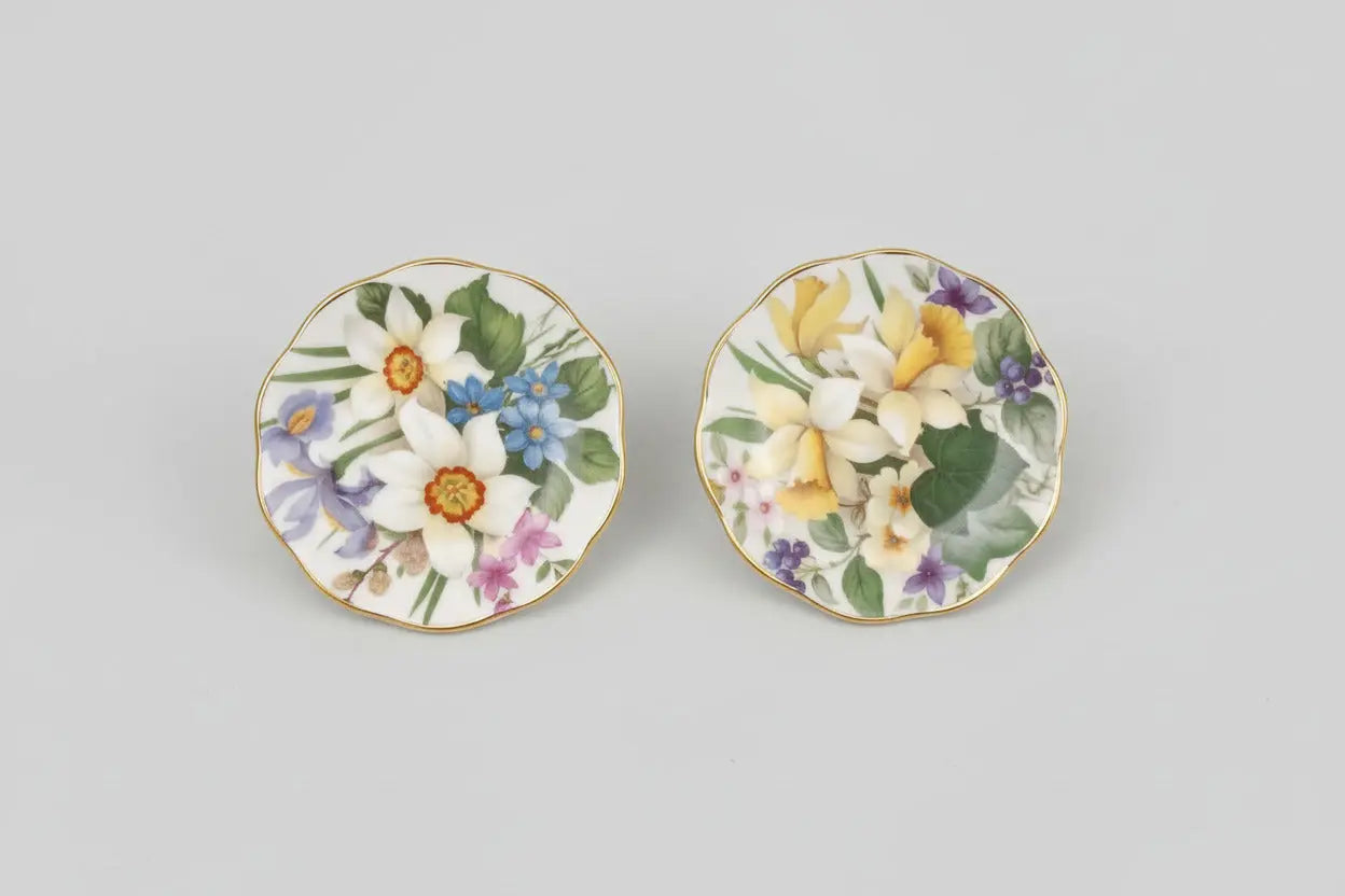 Staffordshire Crown Miniature Floral Plates (Set of 2) – Flower of the Month, 1960s–1980s England Staffordshire Crown