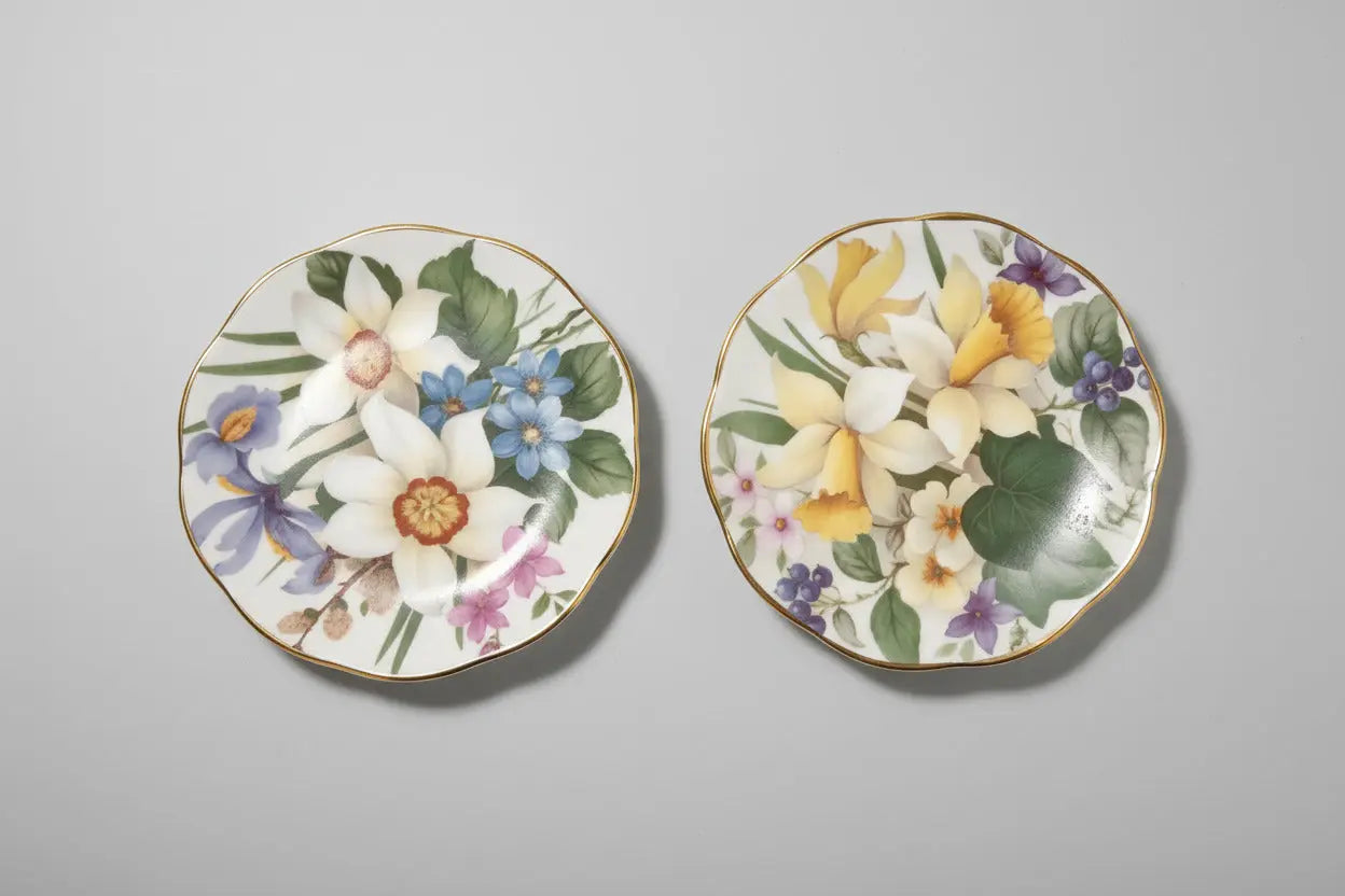 Staffordshire Crown Miniature Floral Plates (Set of 2) – Flower of the Month, 1960s–1980s England Staffordshire Crown