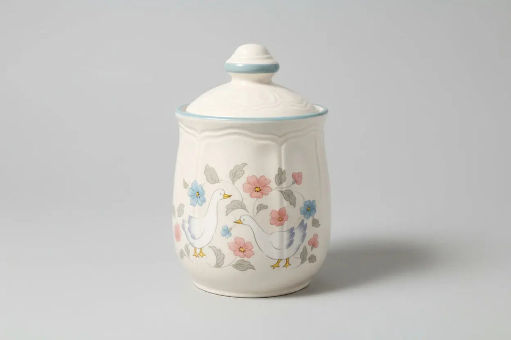 Vintage Country Geese Stoneware Canister – 1980s Japan | Grandmacore Kitchen Decor Japan