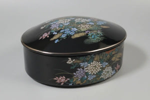 Imperial Kiku Japanese Porcelain Trinket Box – Black, Chrysanthemum & Gold, 1950s–1970s