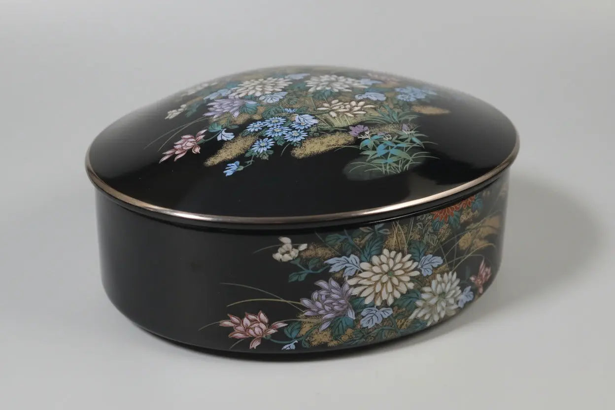 Imperial Kiku Japanese Porcelain Trinket Box – Black, Chrysanthemum & Gold, 1950s–1970s Imperial Kiku