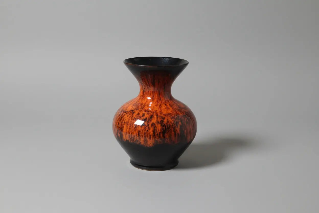 Canuck Pottery Evangeline Ware Lava Drip Vase – Orange & Black, 1960s Canadian Canuck Pottery