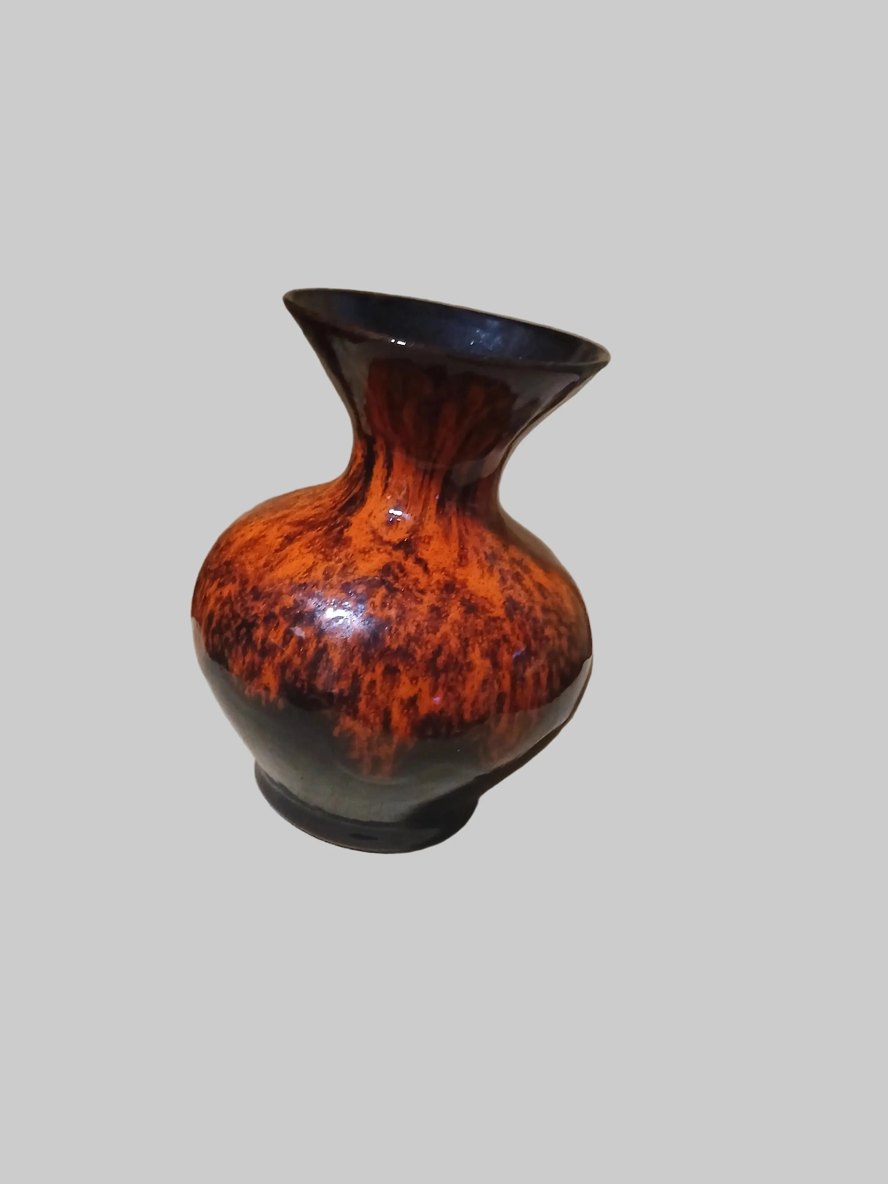 Canuck Pottery Evangeline Ware Lava Drip Vase – Orange & Black, 1960s Canadian Canuck Pottery