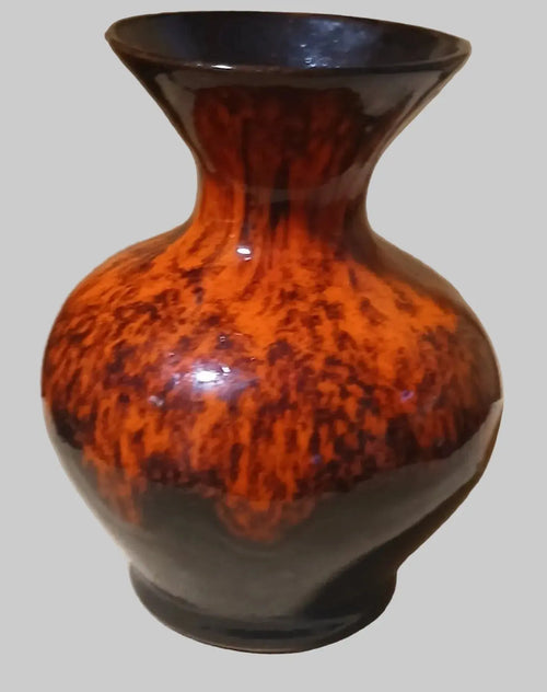 Canuck Pottery Evangeline Ware Lava Drip Vase – Orange & Black, 1960s Canadian Canuck Pottery