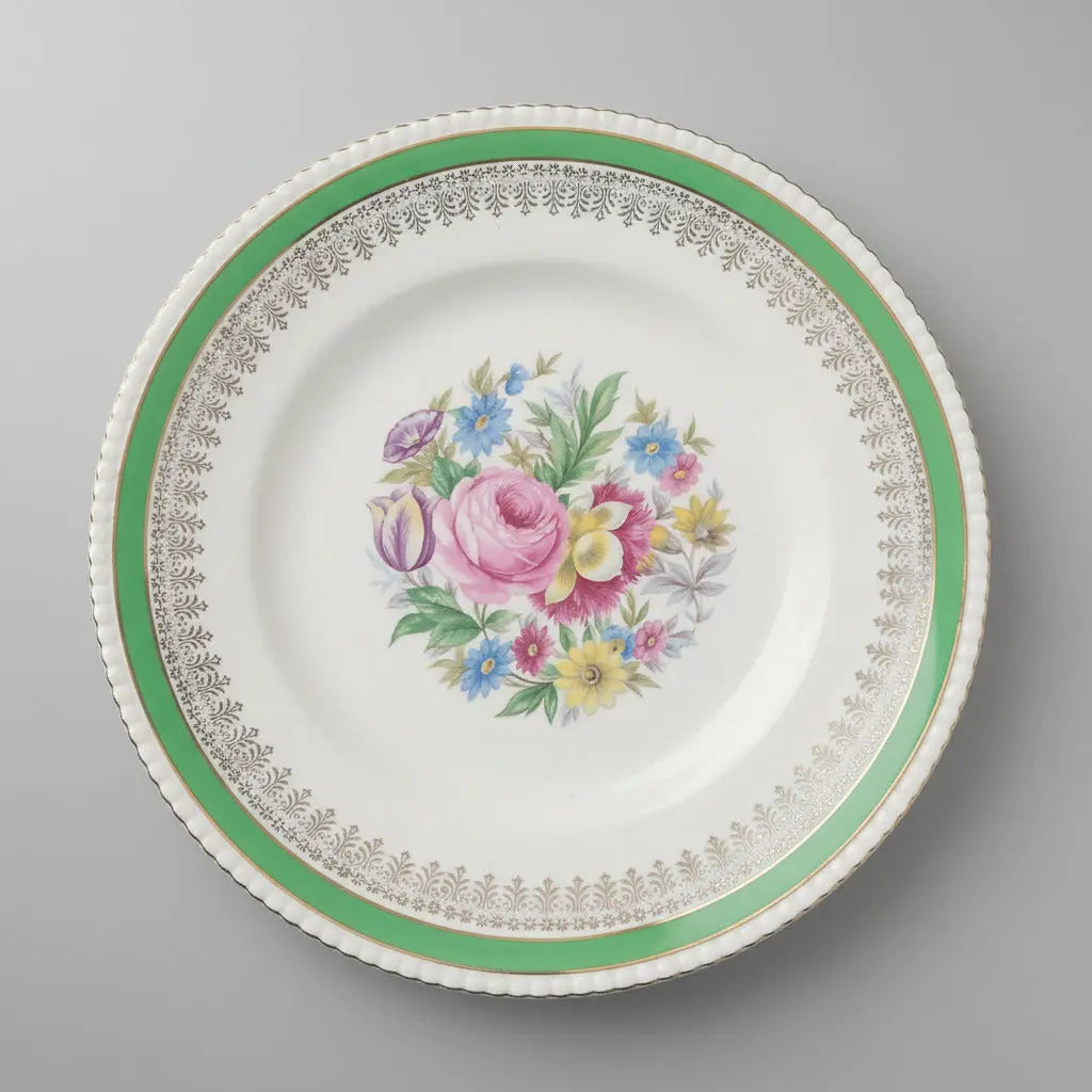 Vintage Royal Ascot Cardinal Green Plate – Mid-Century English Floral, c. 1940s–1950s Royal Ascot