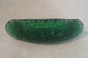 L.E. Smith Emerald Green Daisy & Button Glass Canoe Trinket