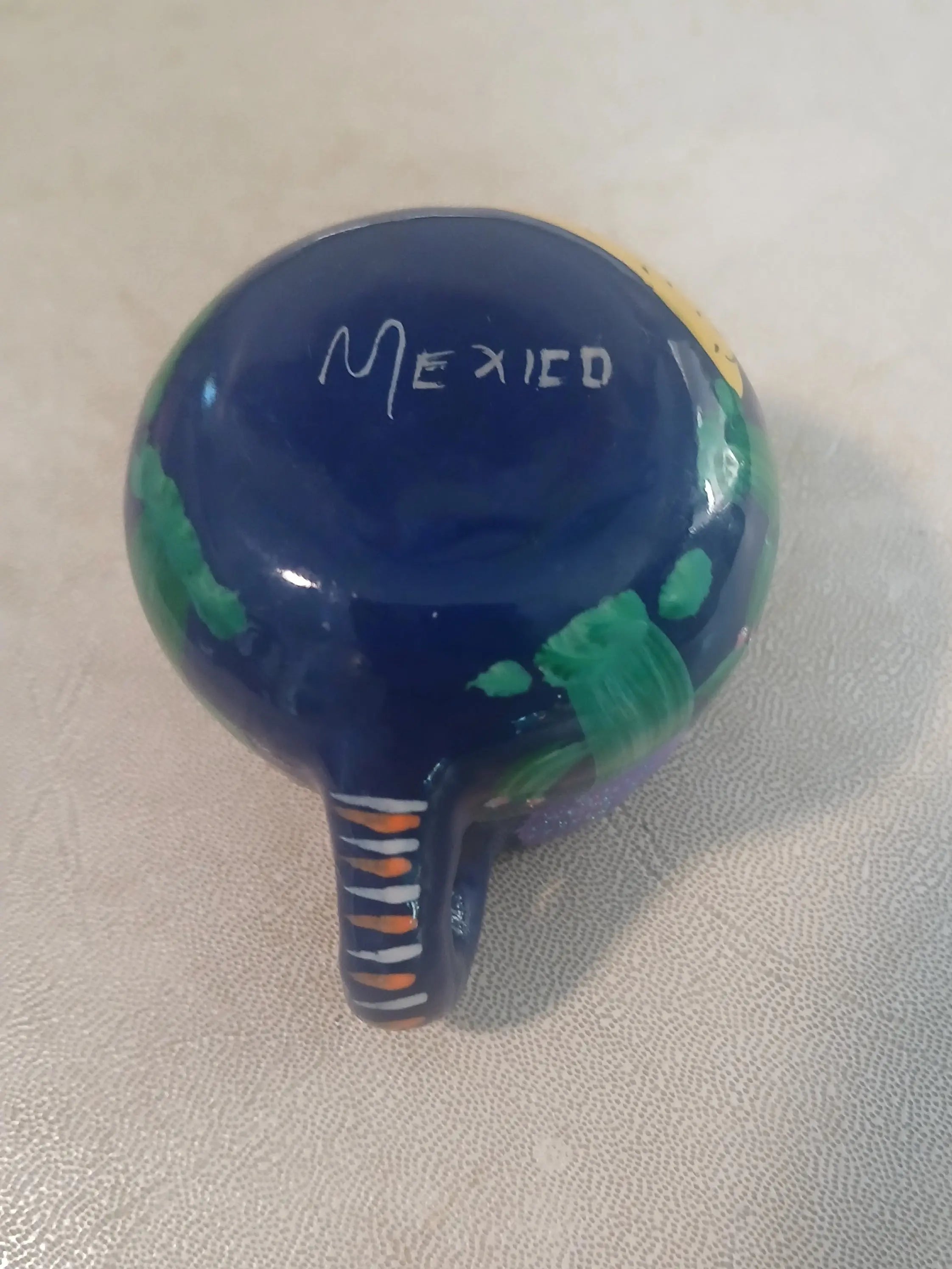 Vintage Miniature Hand-Painted Mexican Red Clay Mug | Cobalt Blue Folk Art Unknown