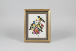 Ethel Stretch Signed Paper Tole | Bunting Birds & Gouldian Finch with Poppies, 1986
