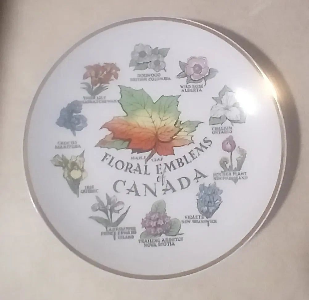 Vintage Floral Emblems of Canada Souvenir Plate — Provincial Flowers, Hand-Painted, 1950s–60s Made in Japan
