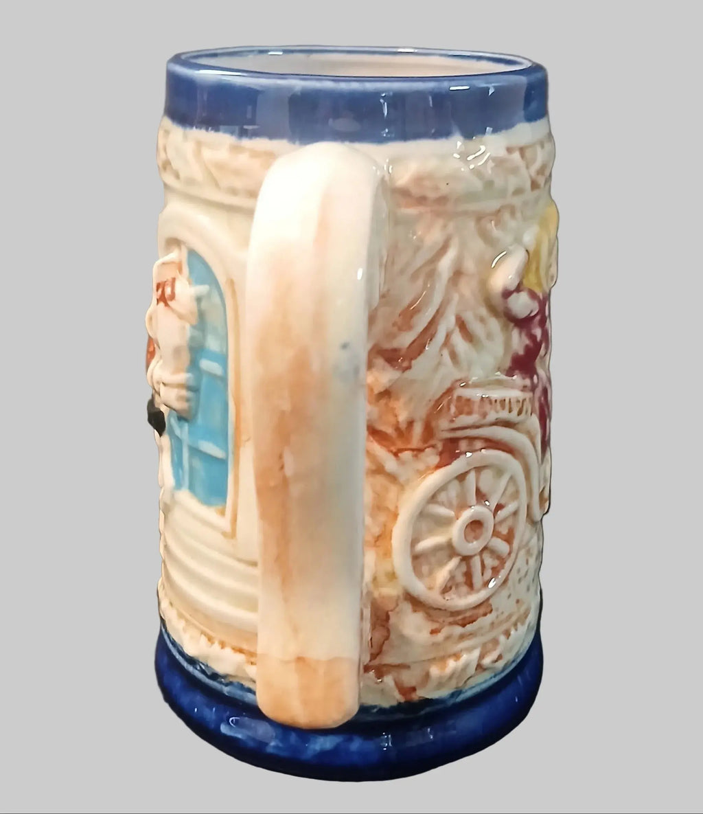 Vintage Japanese Beer Stein – Horse & Carriage Country Scene, German-Style (1950s–1960s) Vintage Craze