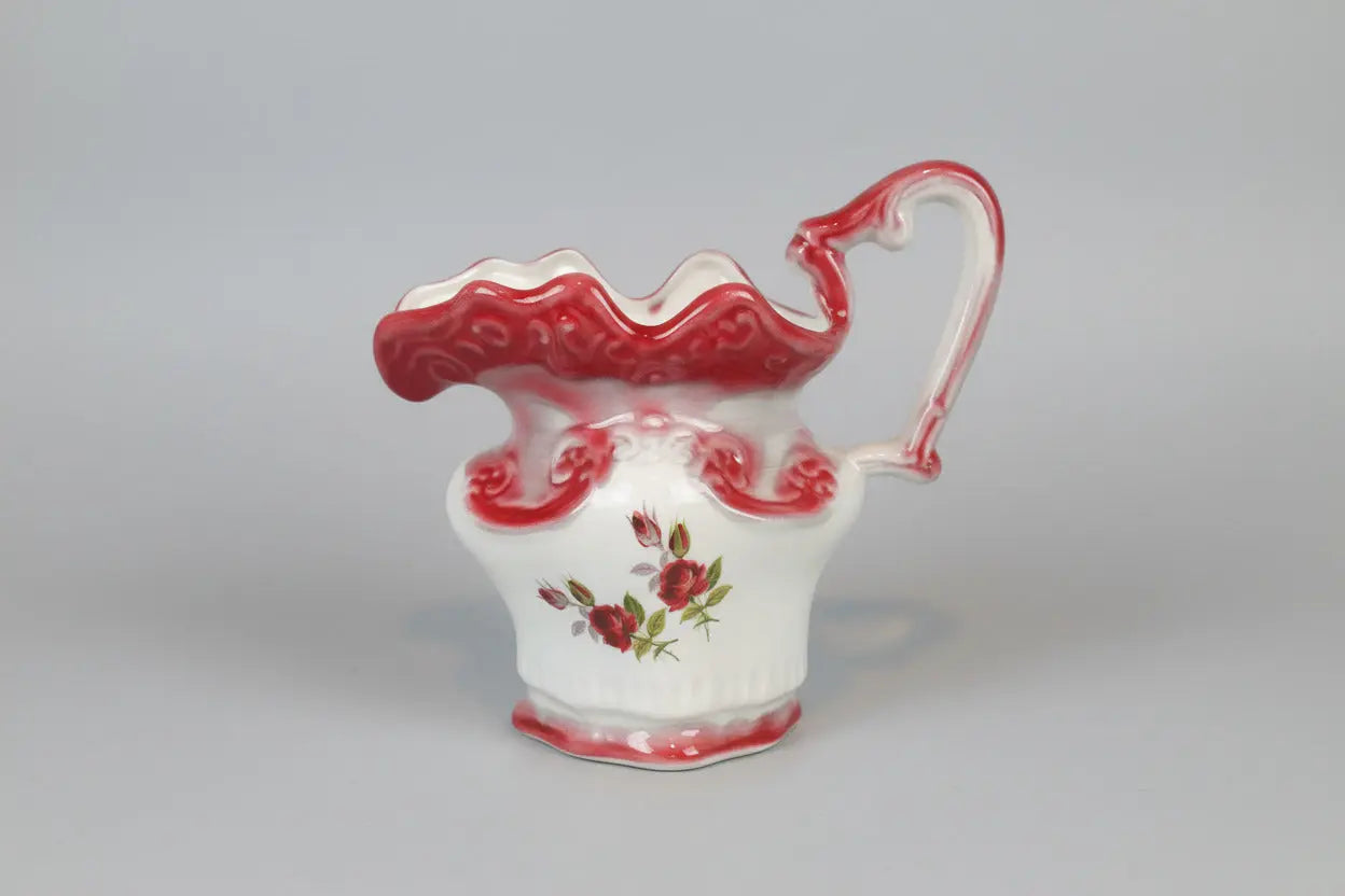 Antique R.S. Prussia Porcelain Pitcher – Mold 91, Red Rose Art Nouveau (1895–1905) Vintage Craze