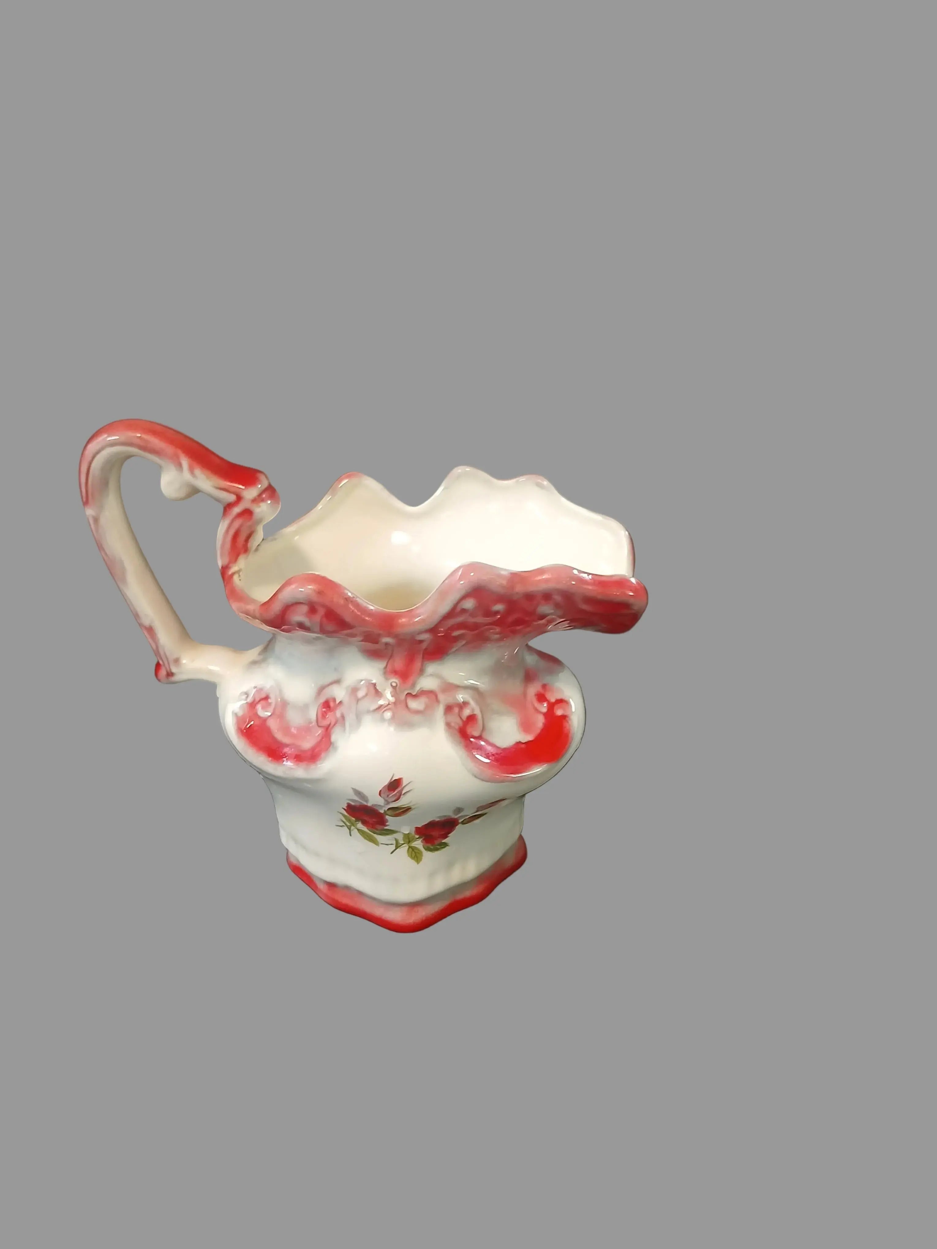 Antique R.S. Prussia Porcelain Pitcher – Mold 91, Red Rose Art Nouveau (1895–1905) Vintage Craze