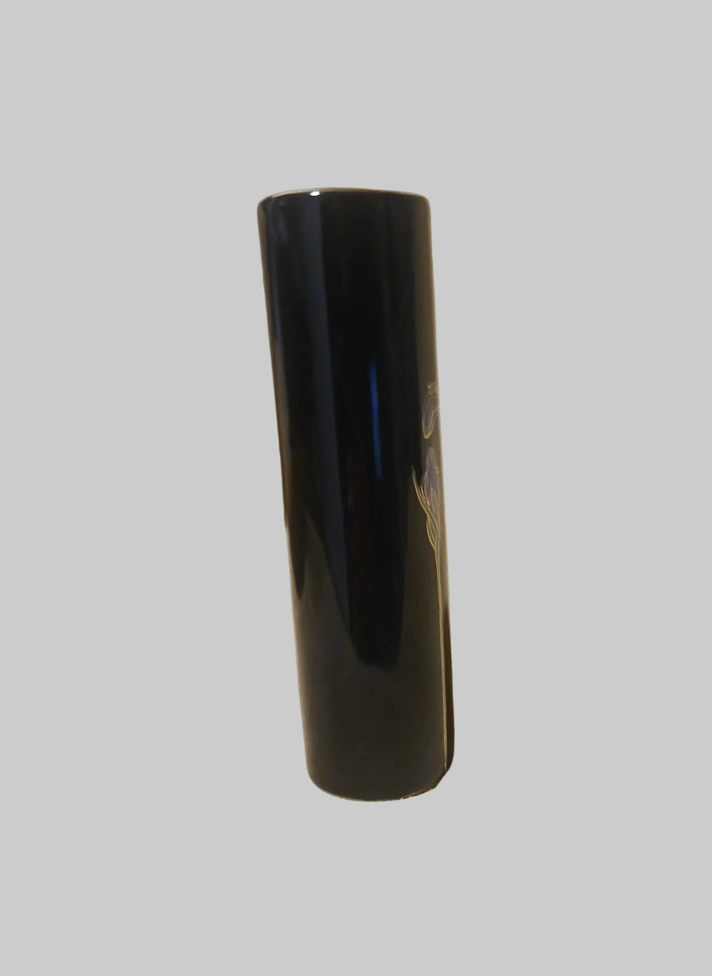 Vintage Otagiri Blue Iris Bud Vase – Glossy Black with Gold Accents, Late 1970s–1990s Otagiri Mercantile Company