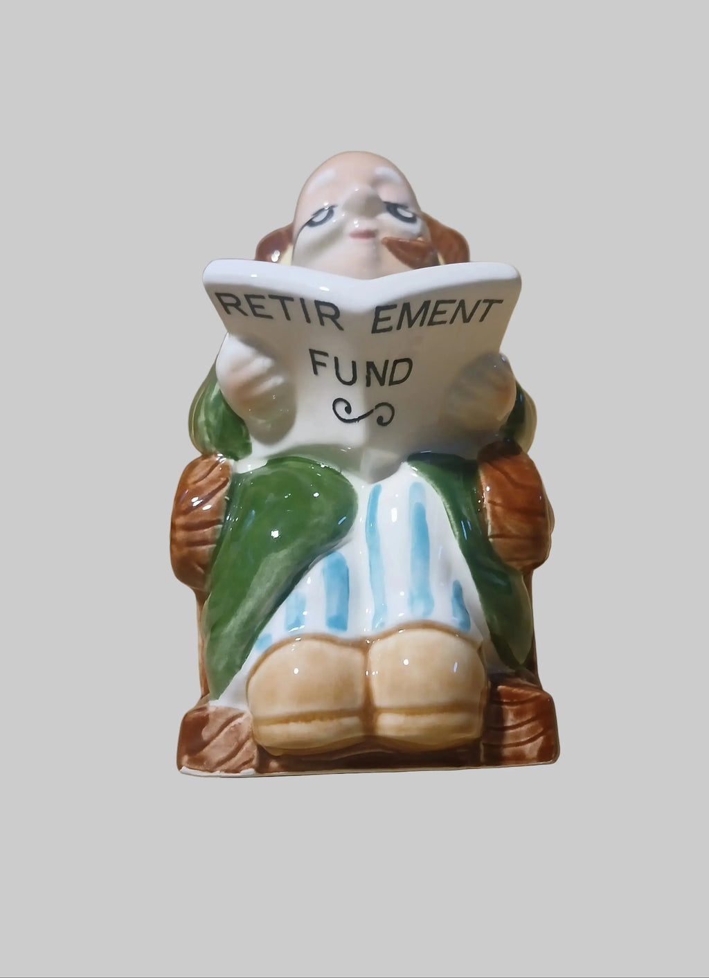 Lefton "Retirement Fun" Piggy Bank – Hand-Painted Ceramic, Japan, 1960s–1970s Lefton