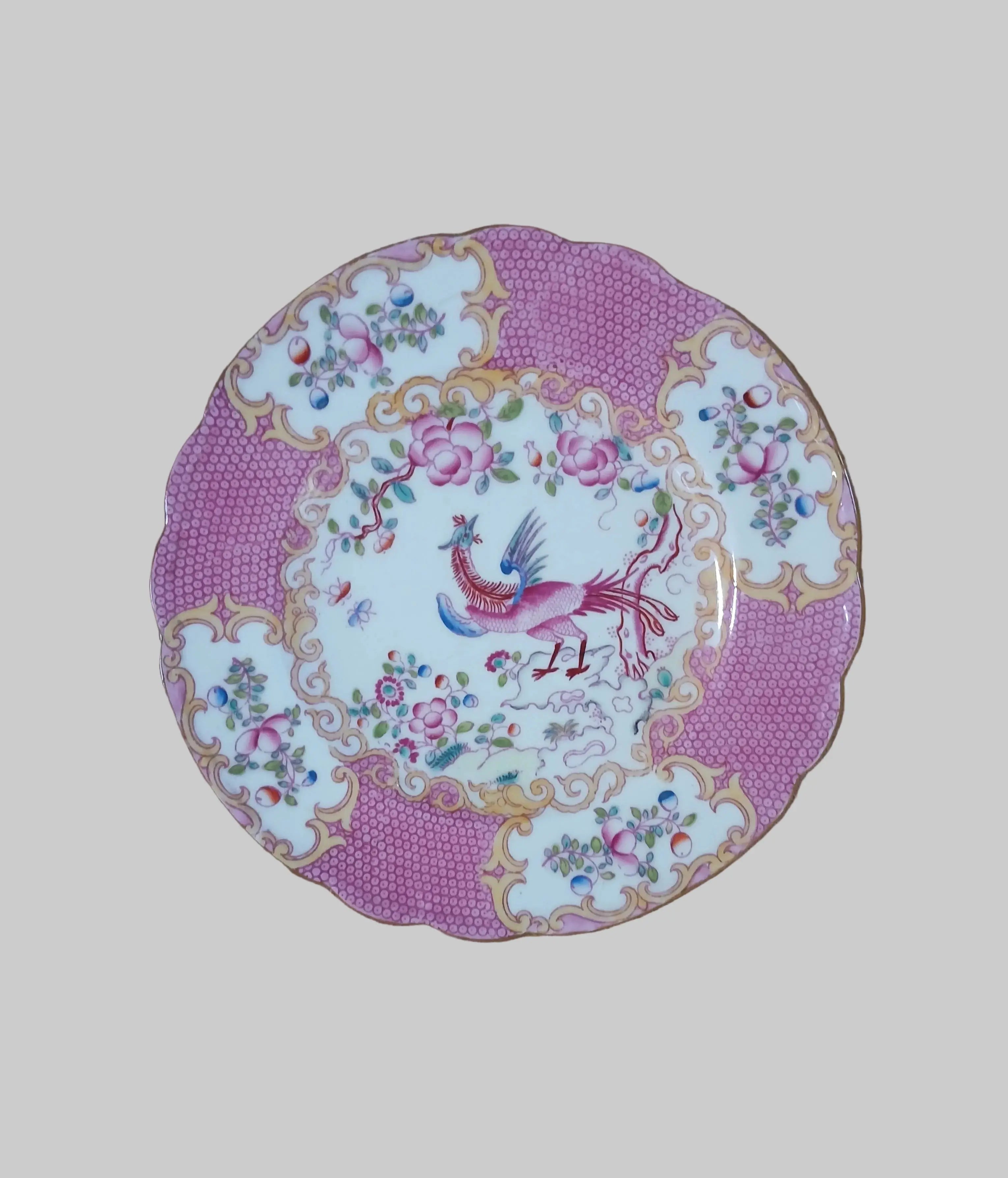 Minton England Pink Cuckoo Bird Dessert Plate – Pattern #4862 (1891–1912) Minton England