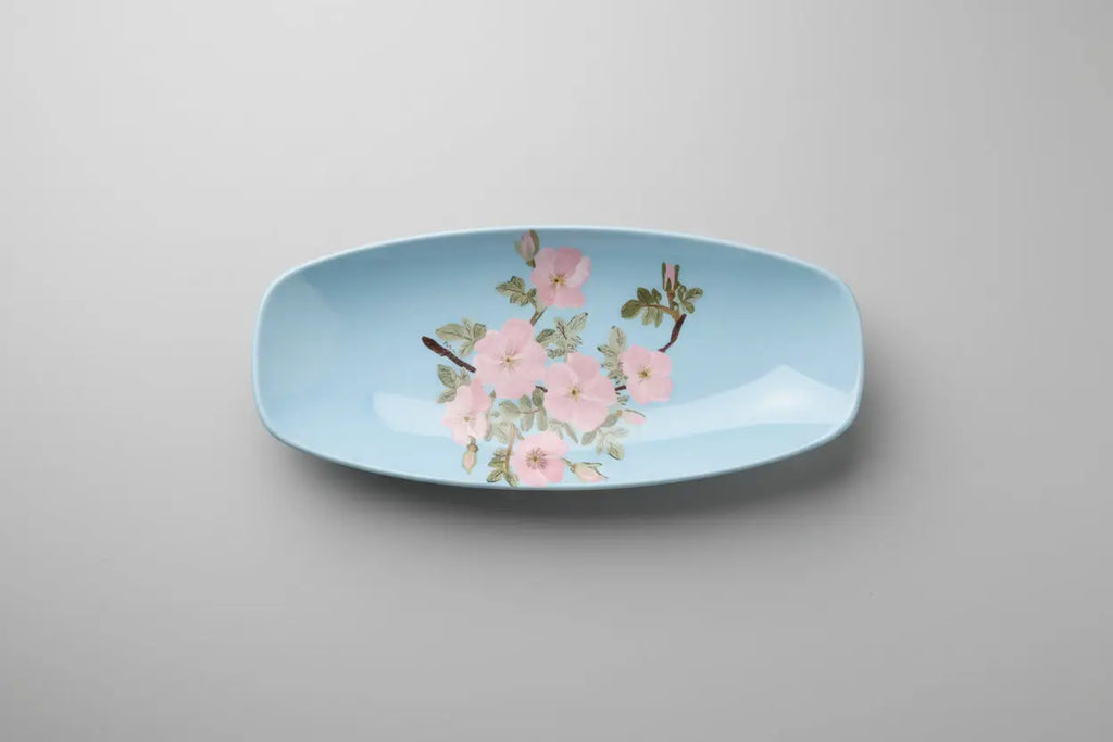 Bella Rosa Hand-Painted Footed Oval Platter — Seyei Fine China, Japan Seyei China