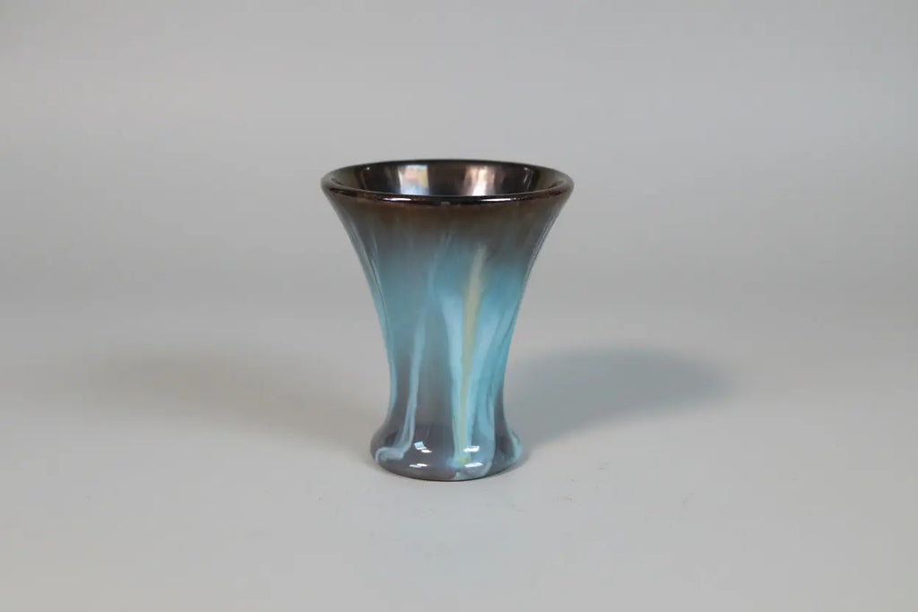 Bay Keramik West German Art Pottery Mini Vase — Turquoise Drip Glaze, Gold Rim, Tulip Form, 1950s–60s Bay Keramik