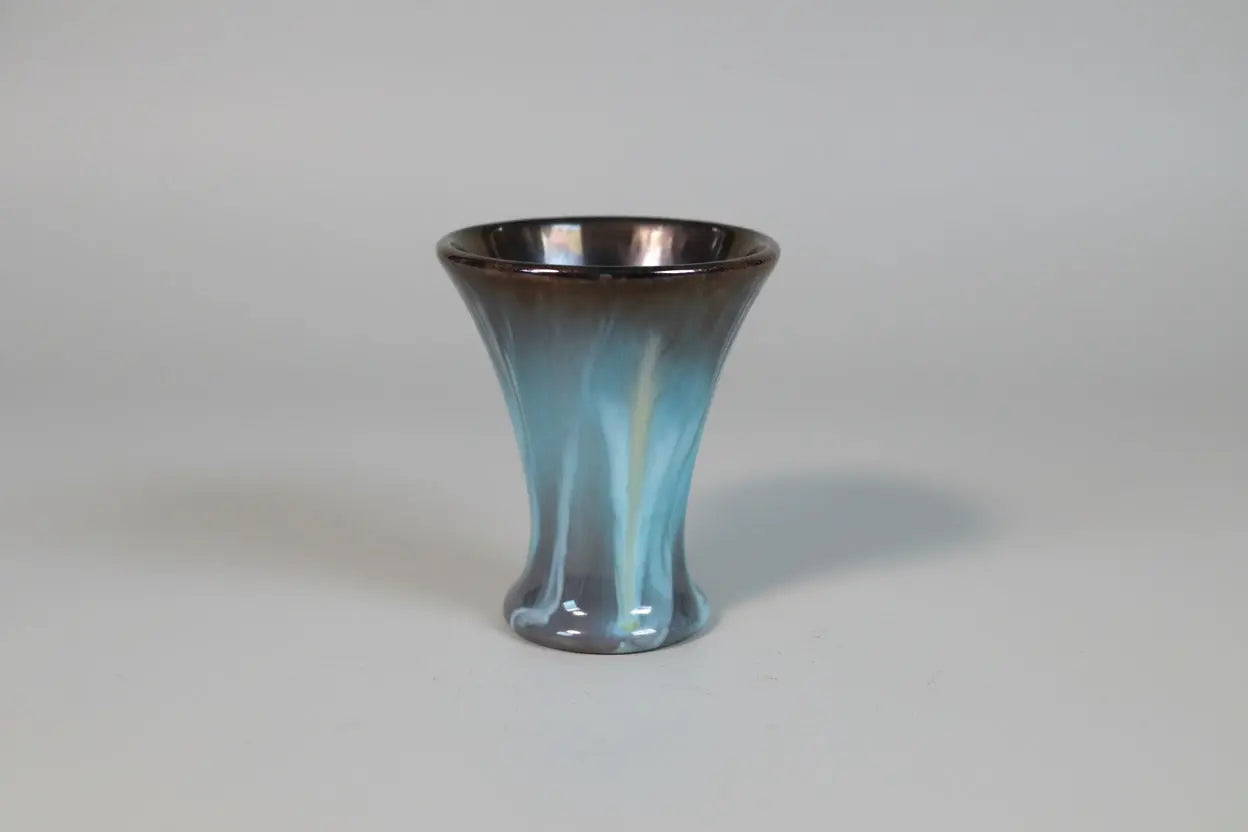 Bay Keramik West German Art Pottery Mini Vase — Turquoise Drip Glaze, Gold Rim, Tulip Form, 1950s–60s Bay Keramik