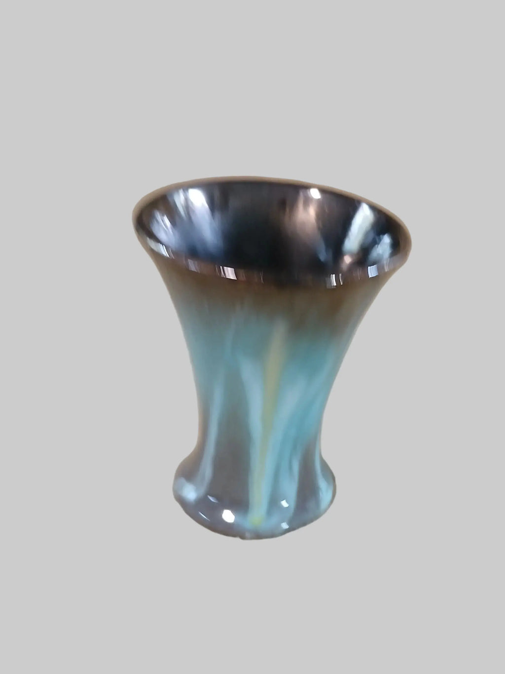 Bay Keramik West German Art Pottery Mini Vase — Turquoise Drip Glaze, Gold Rim, Tulip Form, 1950s–60s Bay Keramik