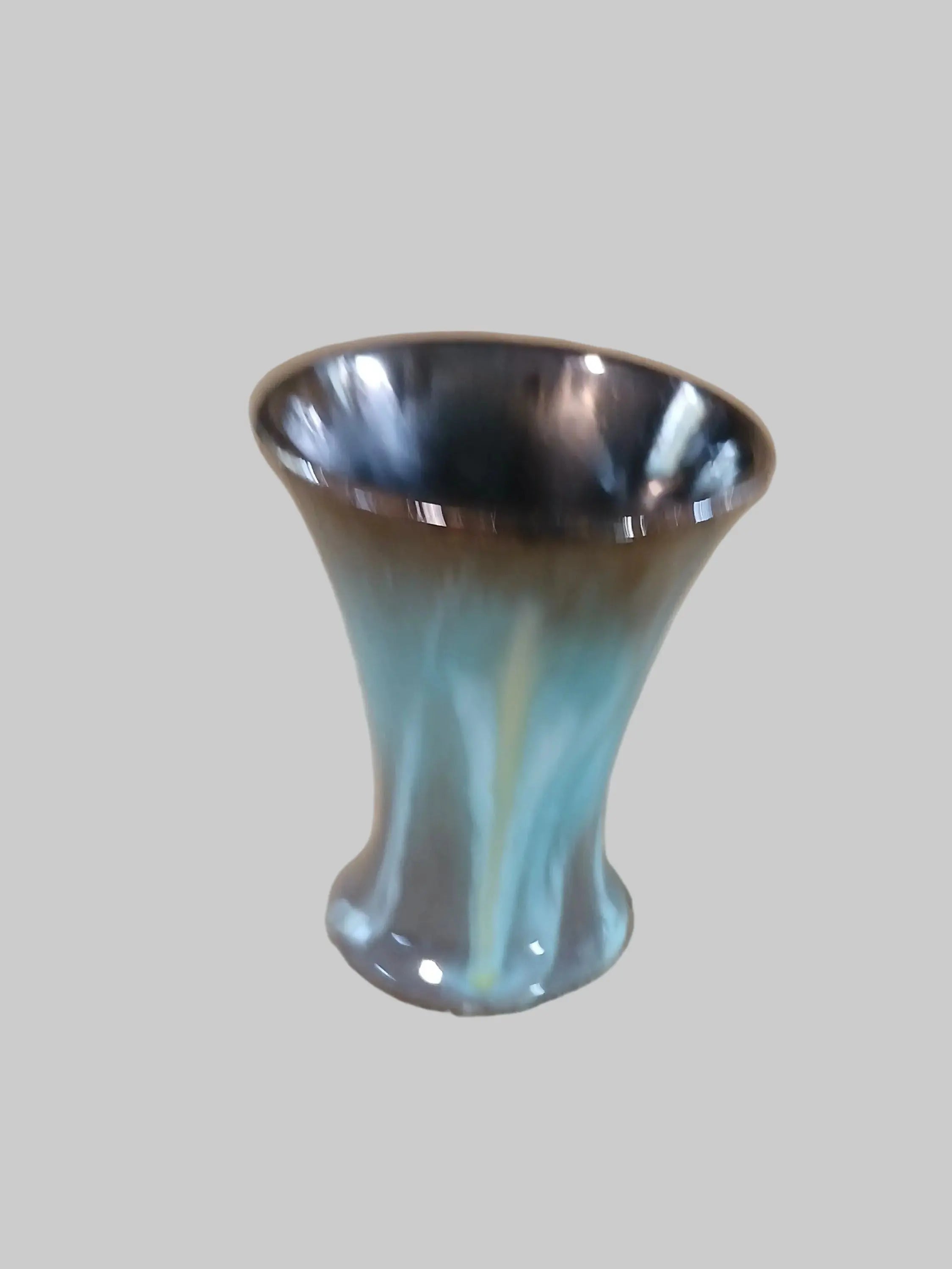 Bay Keramik West German Art Pottery Mini Vase — Turquoise Drip Glaze, Gold Rim, Tulip Form, 1950s–60s Bay Keramik