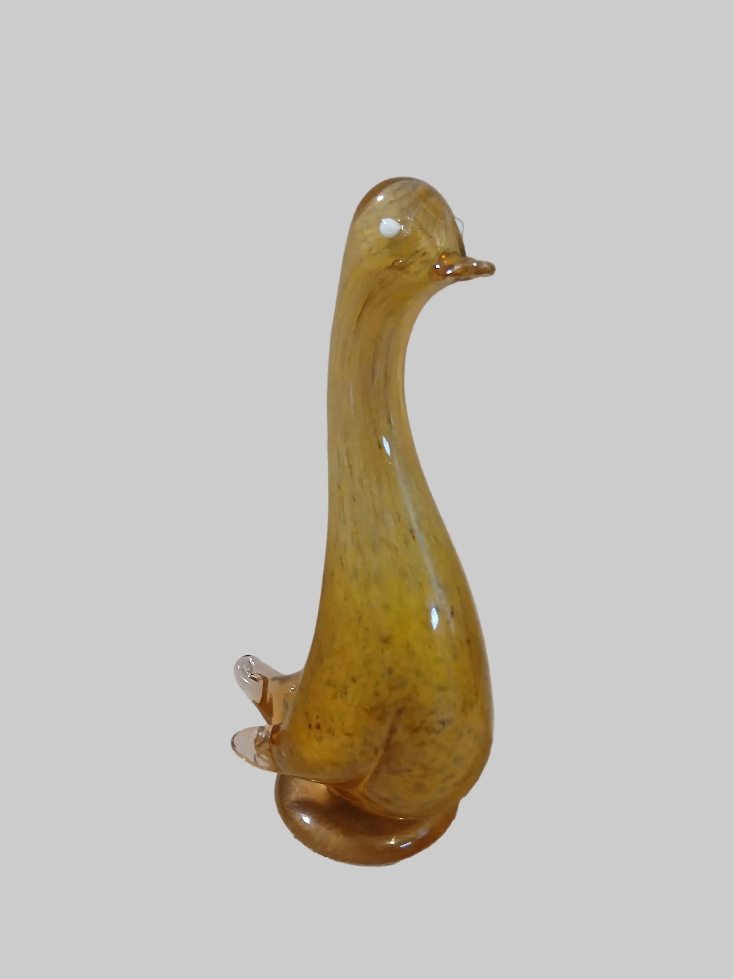 Vintage Murano-Style Art Glass Duck — Amber with White Speckled GlazeAmber Vintage Craze