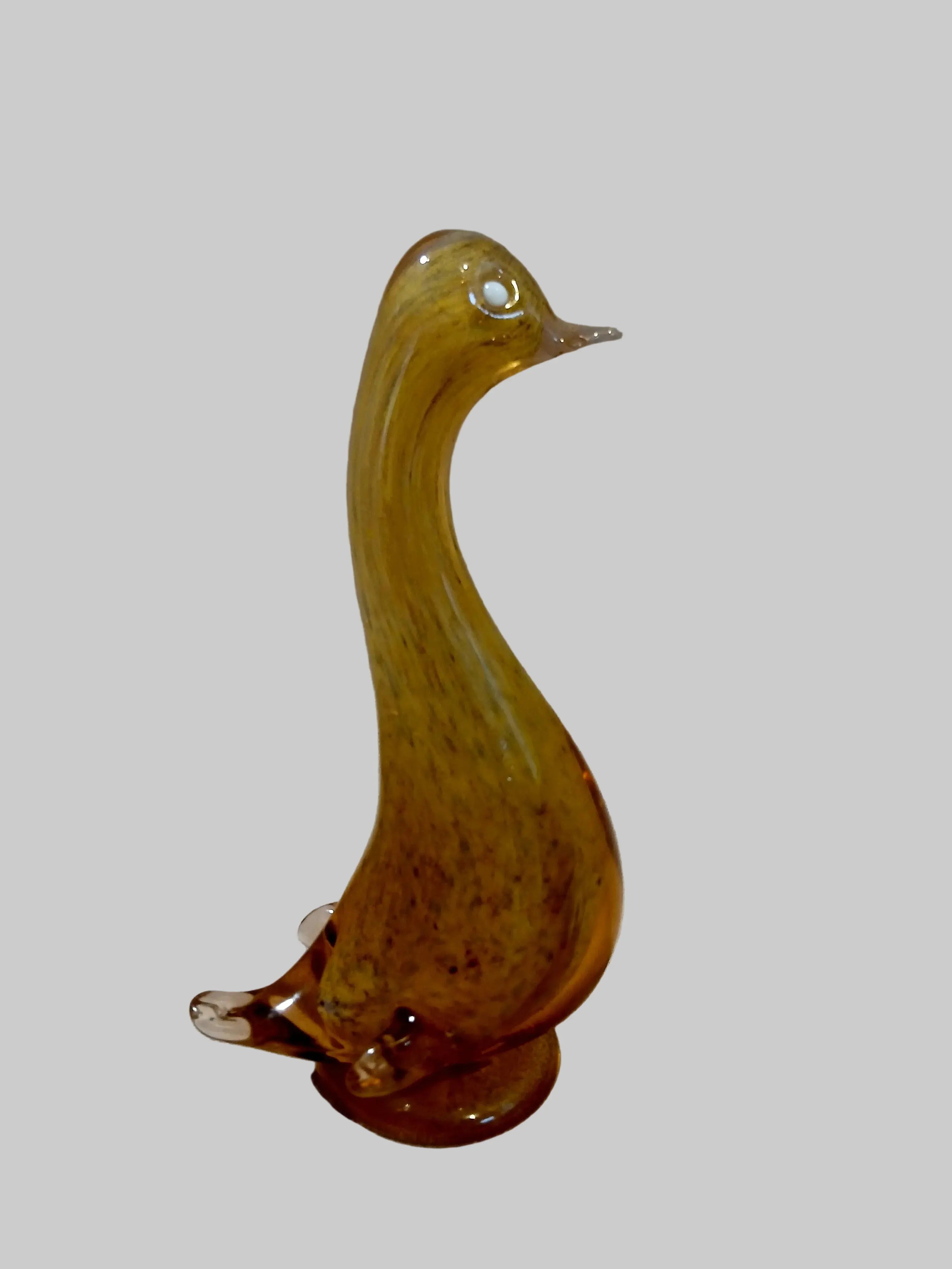 Vintage Murano-Style Art Glass Duck — Amber with White Speckled GlazeAmber Vintage Craze