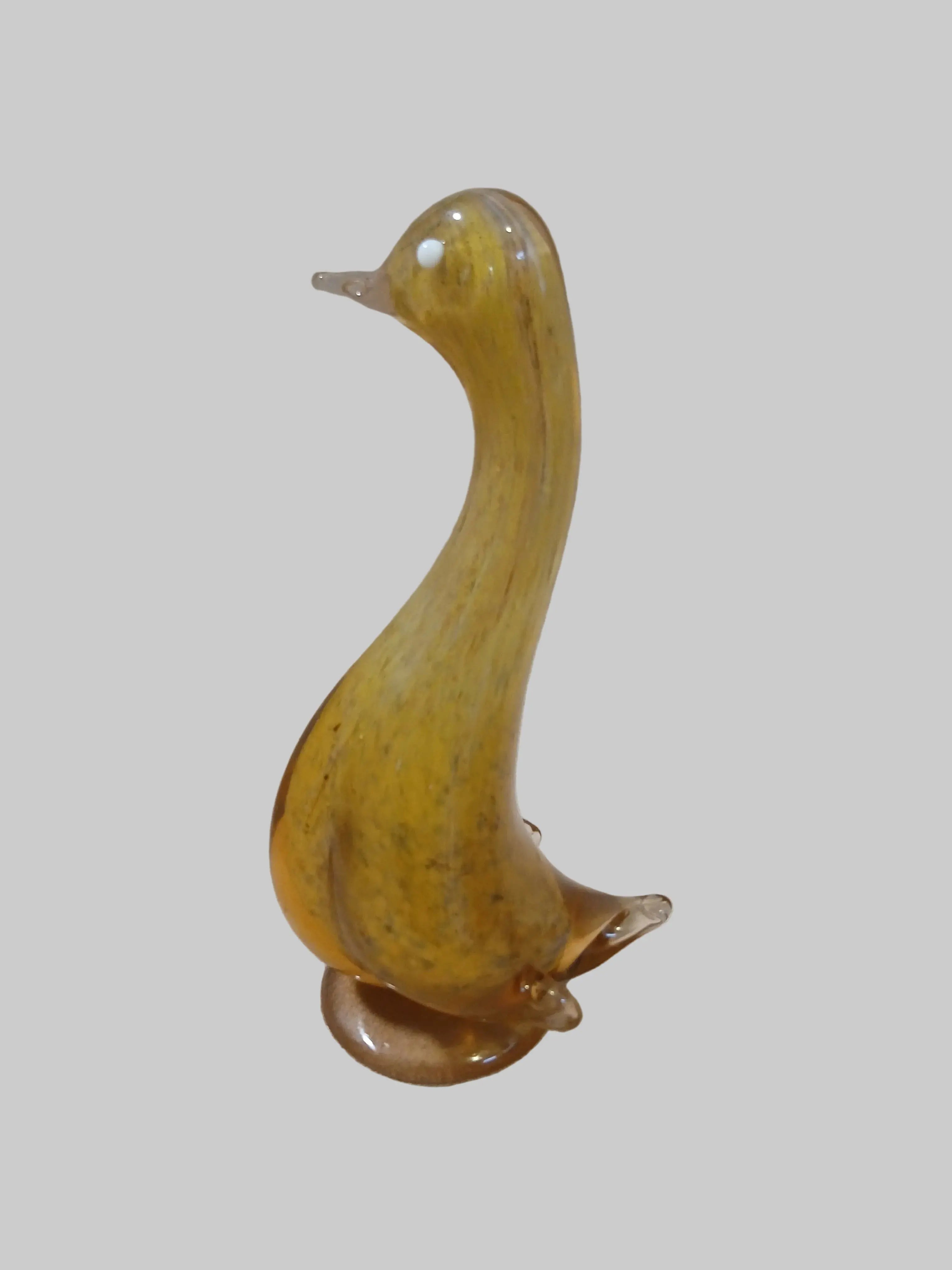 Vintage Murano-Style Art Glass Duck — Amber with White Speckled GlazeAmber Vintage Craze