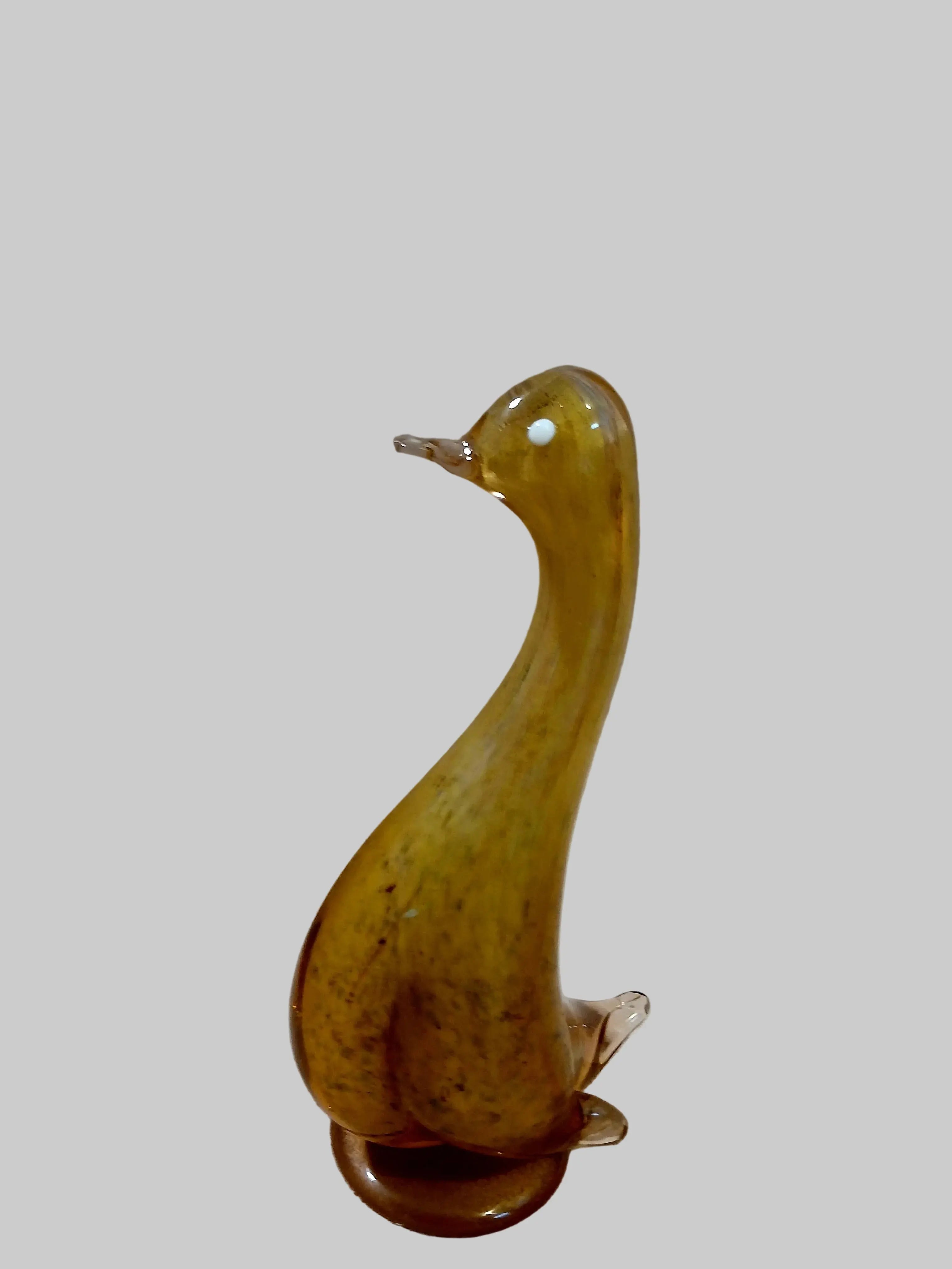Vintage Murano-Style Art Glass Duck — Amber with White Speckled GlazeAmber Vintage Craze
